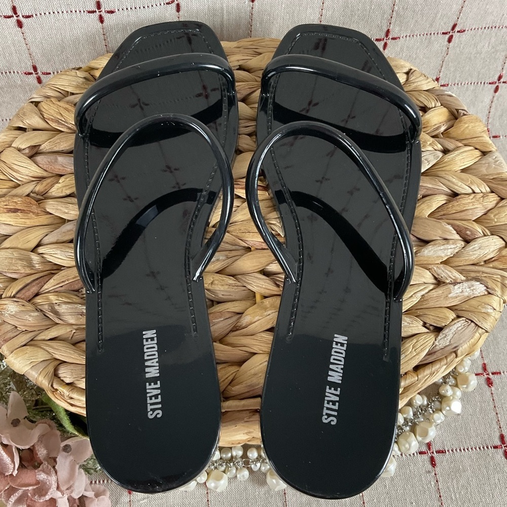 Set of 2 Steve Madden “PIKE” Jelly Flip Flop Sandals Size 9 Black & Silver New - Picture 3 of 8